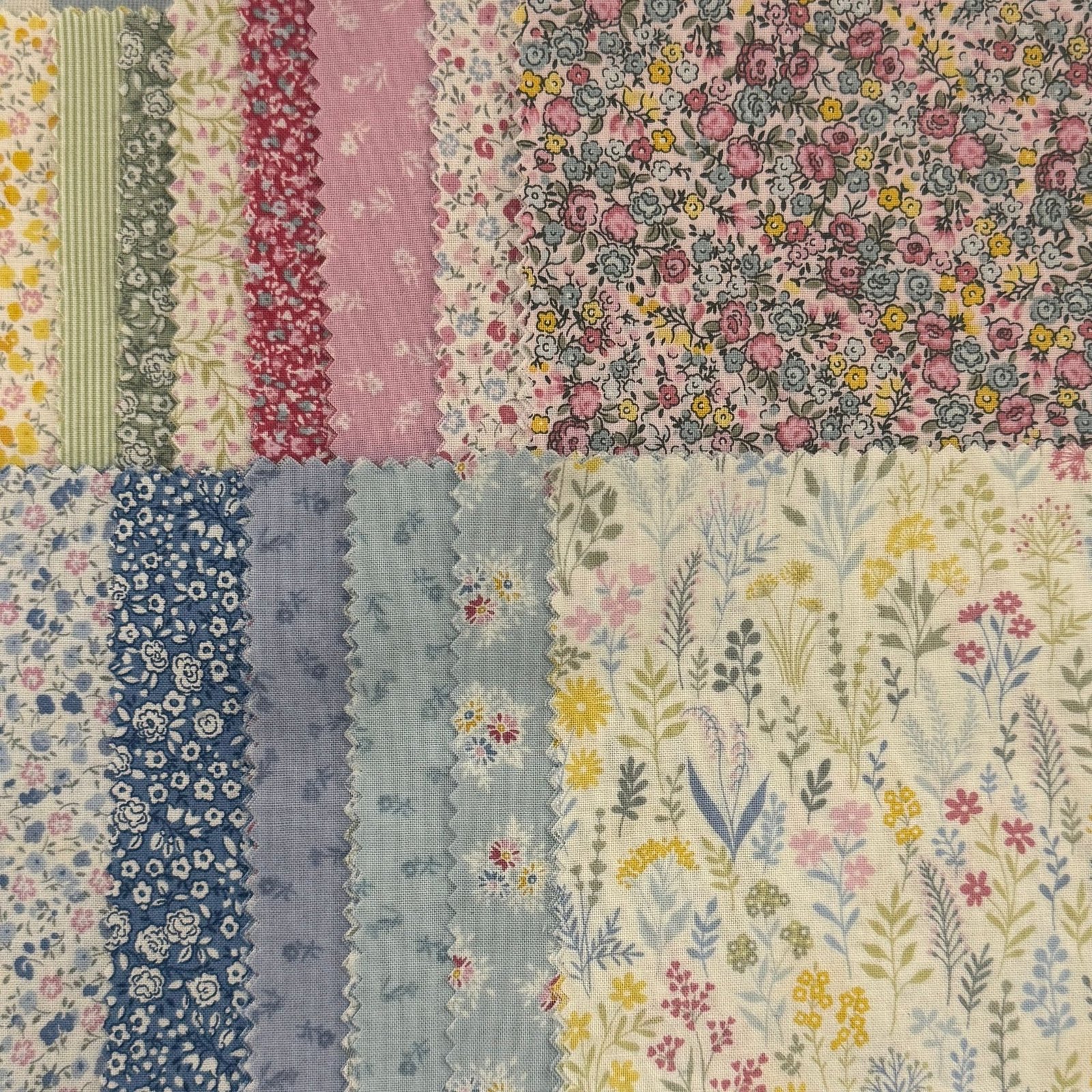 Makower_Petite_Fleur_Pre_Cut_5_Inch_Squares_42_Squares_Per_Pack_1S-PFLEUR-X_Cotton_Fabric_at_Bibelot_Leek