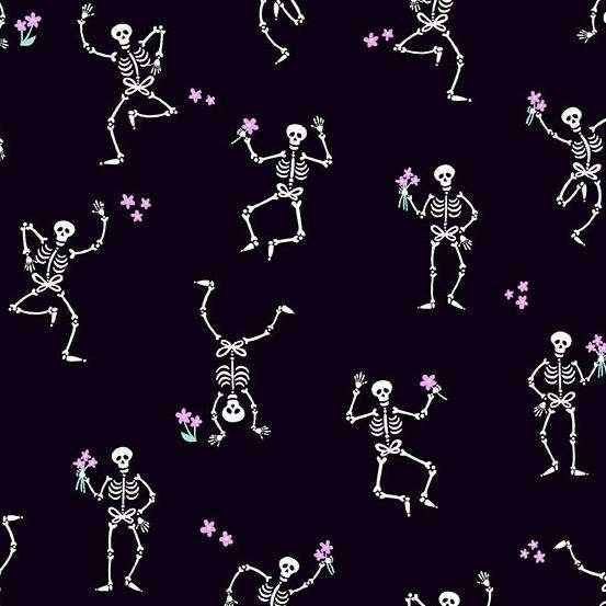 Andover Ghostly Garden Skeleton Jig Black Patchwork & Quilting Fabric 2/10196K