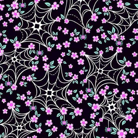 Andover Ghostly Garden Web and Bloom Black Patchwork & Quilting Fabric 2/10198K
