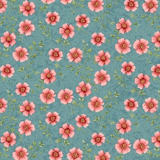 Makower Sparrow Falls Blossom – Teapot Blue 10385/B Patchwork & Quilting Fabric