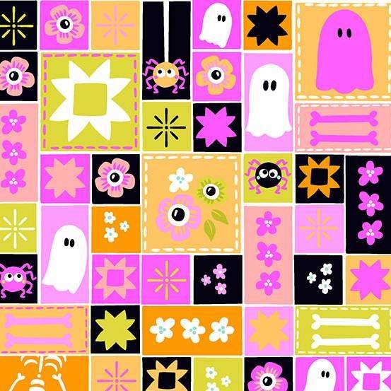 Andover Ghostly Garden Sew Spooky Pink Patchwork & Quilting Fabric 2/10195E