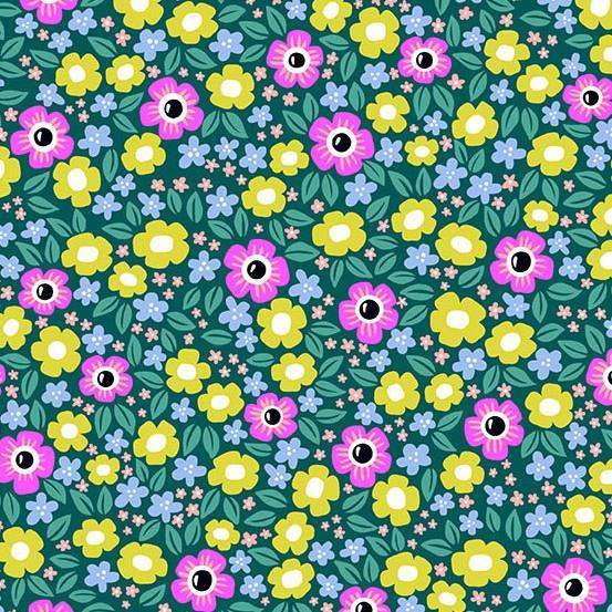 Andover Ghostly Garden Floral Fright Teal Patchwork & Quilting Fabric 2/10197T