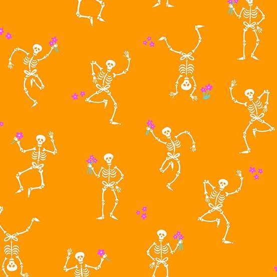 Andover Ghostly Garden Skeleton Jig Orange Patchwork & Quilting Fabric 2/10196O