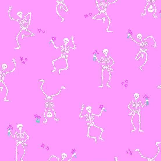 Andover Ghostly Garden Skeleton Jig Pink Patchwork & Quilting Fabric 2/10196E