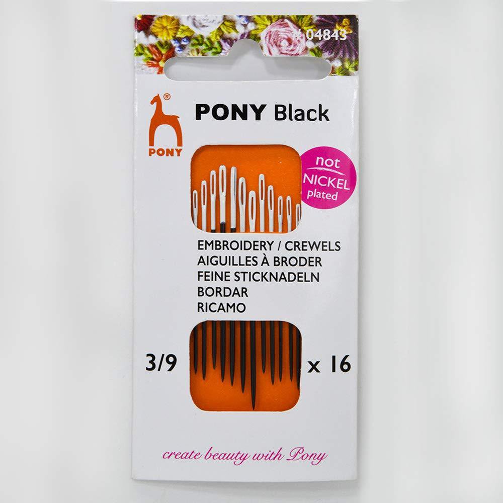 Pony Hand Sewing Needles Black with White Eye Size 3-9