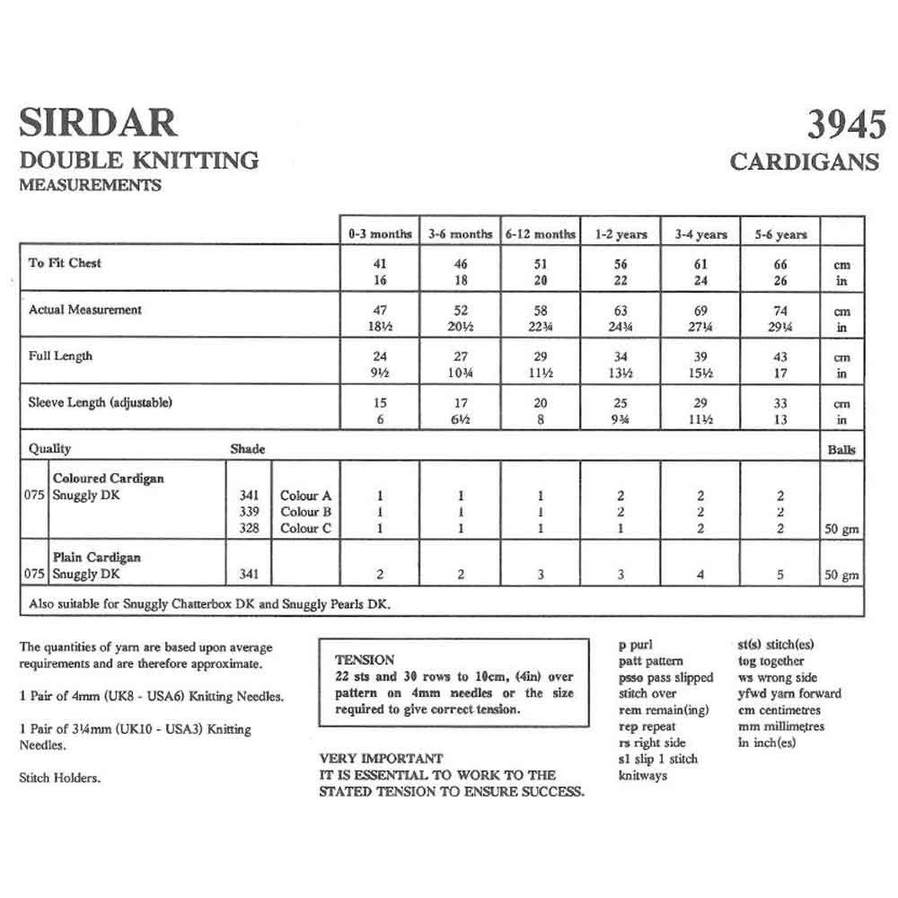 Sirdar Cardigans Knitting Pattern Leaflet 3945H 7 1__43730
