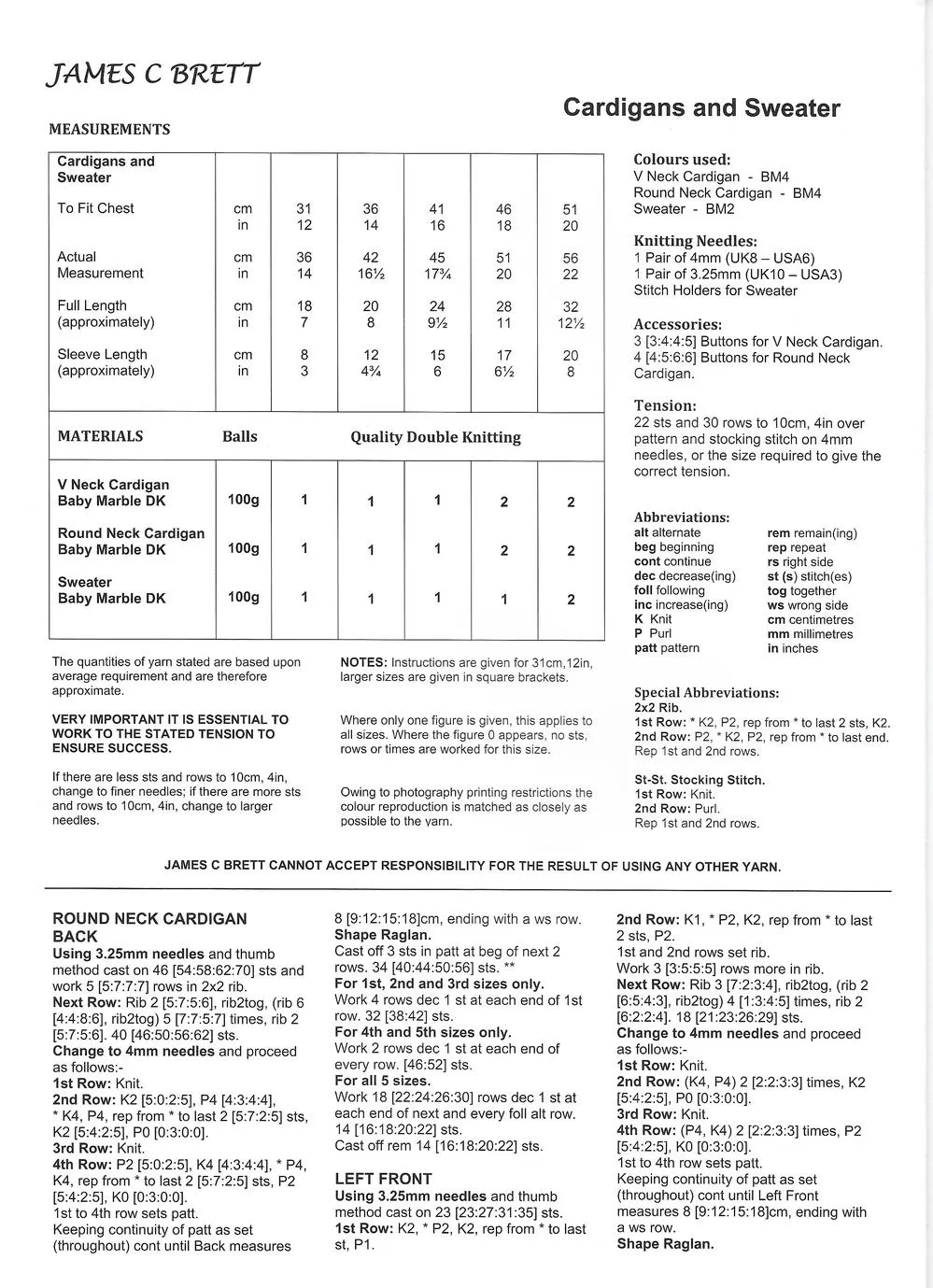 James C Brett Round & V Neck Cardigan & Sweater Knitting Pattern Leaflet JB012 7 James-C-Brett-Knitting-Pattern-JB012_1-1