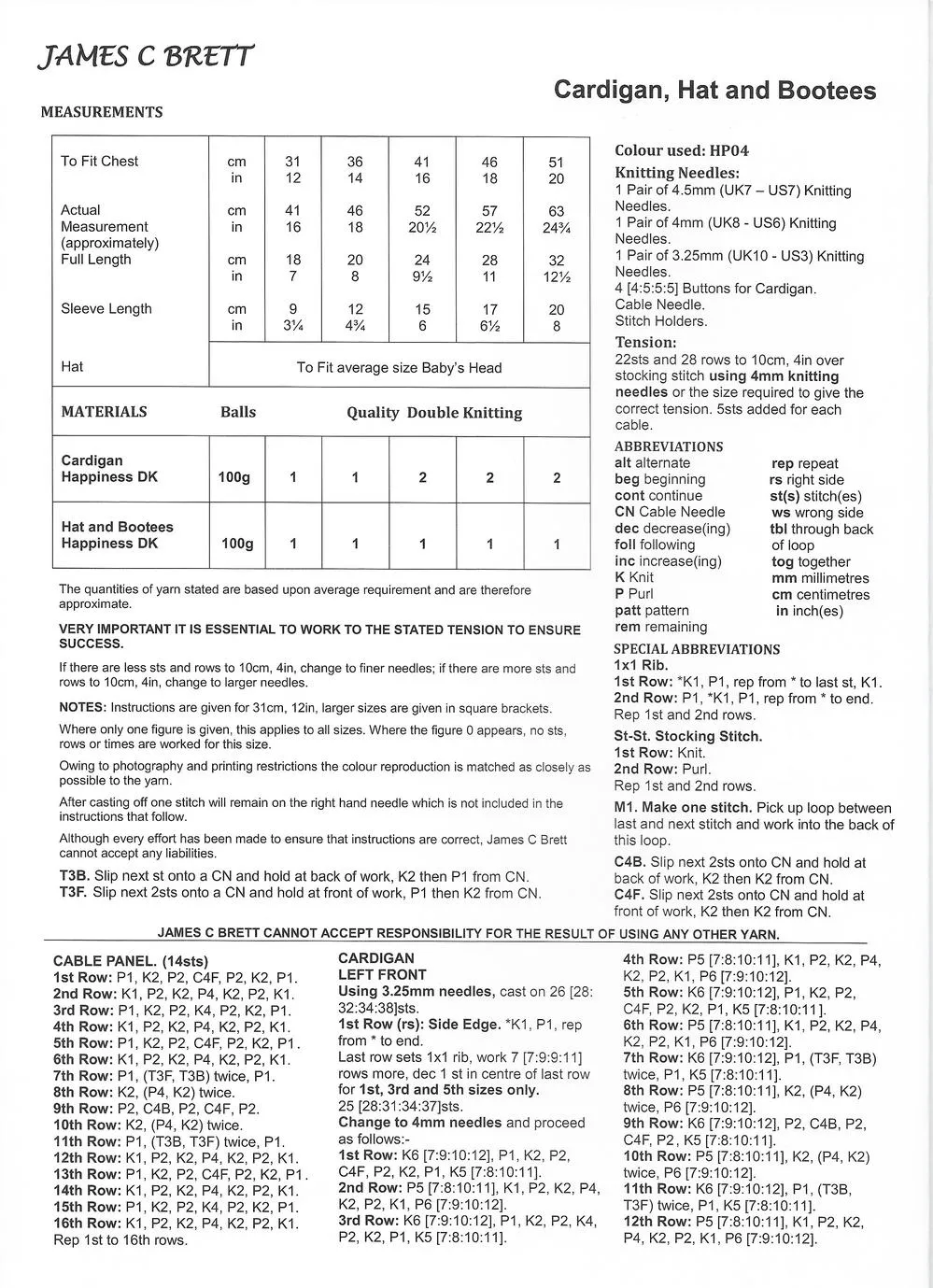 James C Brett Cardigan, Hat and Bootees Knitting Pattern Leaflet JB744 7 James-C-Brett-Knitting-Pattern-JB744_1