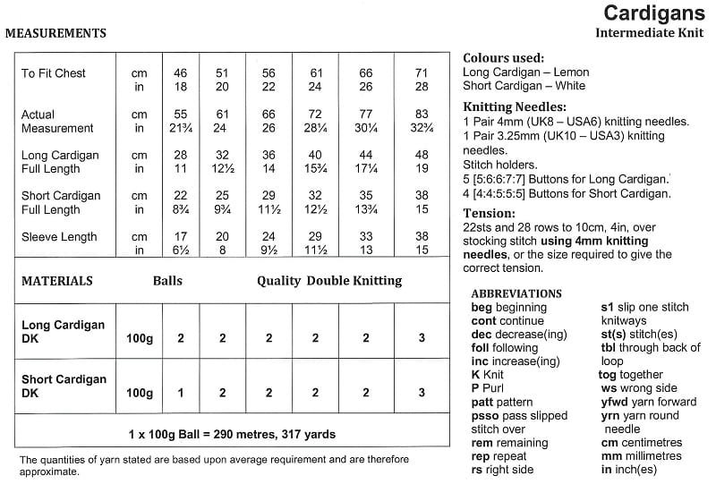 UKHKA Cardigans Knitting Pattern Leaflet UKHKA 269 7 UKHKA-269-Instructions