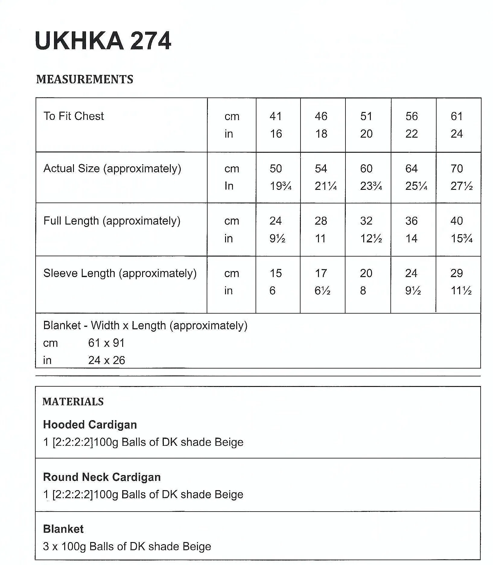 UKHKA Cardigans & Blanket Knitting Pattern Leaflet UKHKA 274 7 UKHKA-274-1
