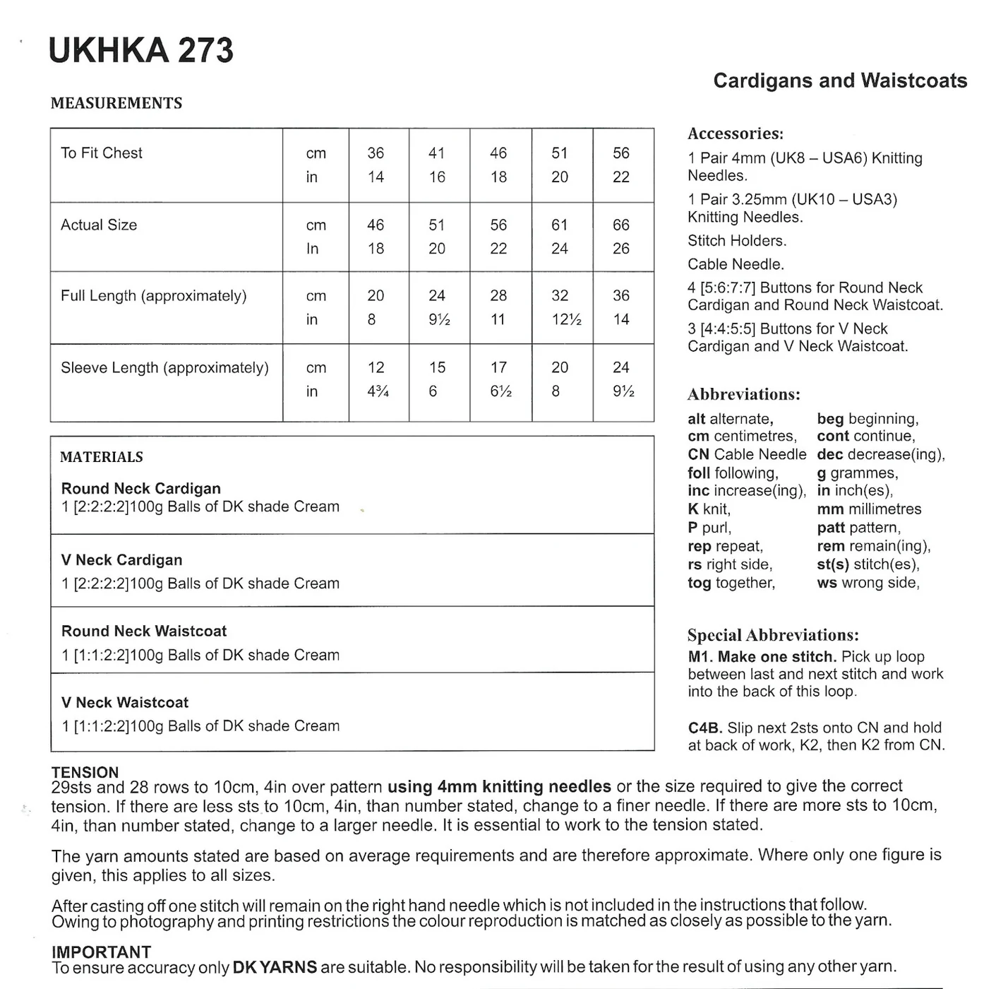 UKHKA Cardigans & Waistcoats Knitting Pattern Leaflet UKHKA 273 7 UKHKA273i_1428x1400