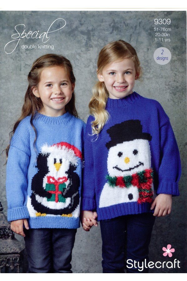 Stylecraft Childrens Christmas Jumpers Knitting Pattern Leaflet 9309H