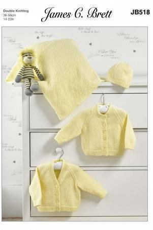James C Brett Cardigans, Hat and Blanket Knitting Pattern Leaflet JB518