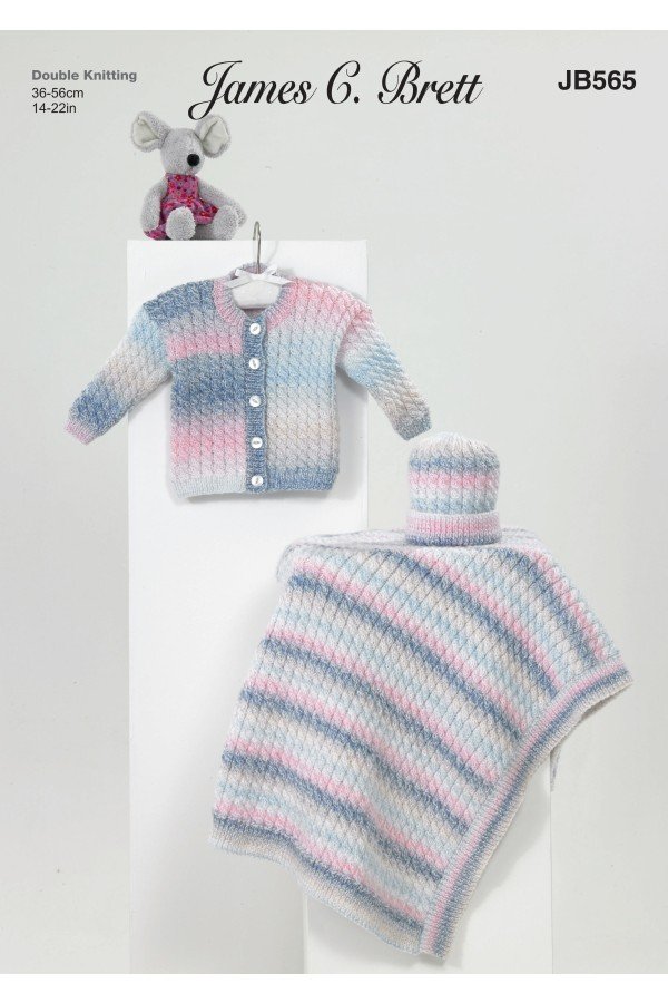 James C Brett Cardigan, Hat and Blanket Knitting Pattern Leaflet JB565