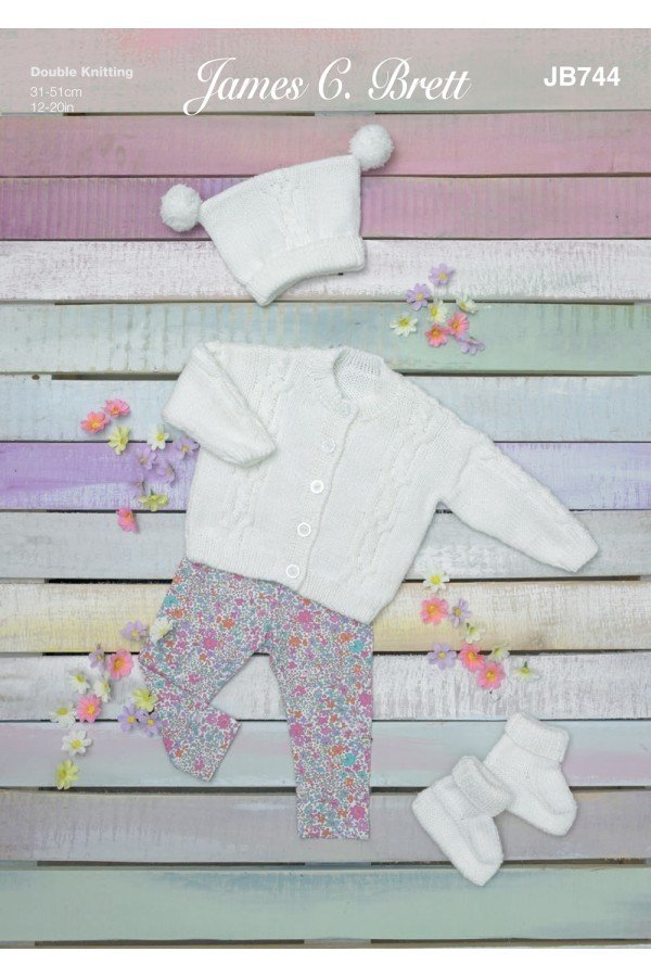 James C Brett Cardigan, Hat and Bootees Knitting Pattern Leaflet JB744
