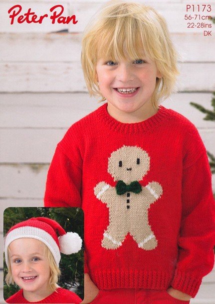 Peter Pan Gingerbread Sweater and Santa Hat Knitting Pattern Leaflet P1173H
