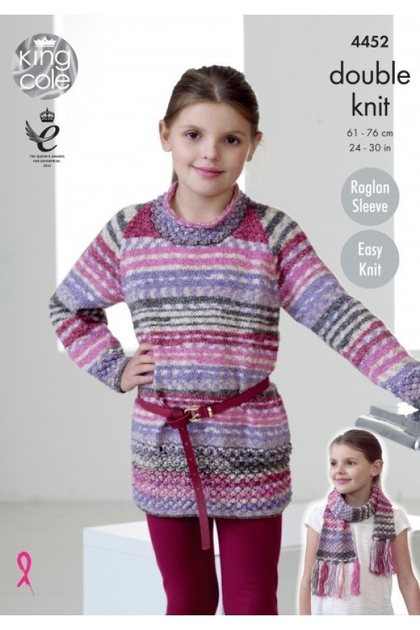 King Cole Tunic, Cardigan and Scarf Knitting Pattern Leaflet 4452H