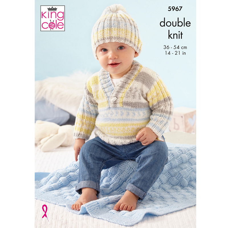 King Cole Sweater, Cardigan, Hat and Blanket Knitting Pattern Leaflet 5967