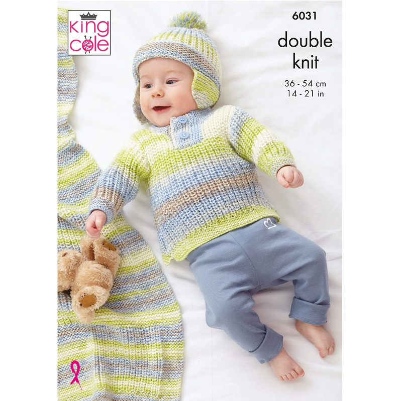 King Cole Jacket, Gilet, Sweater, Hat & Blanket Knitting Pattern Leaflet 6031