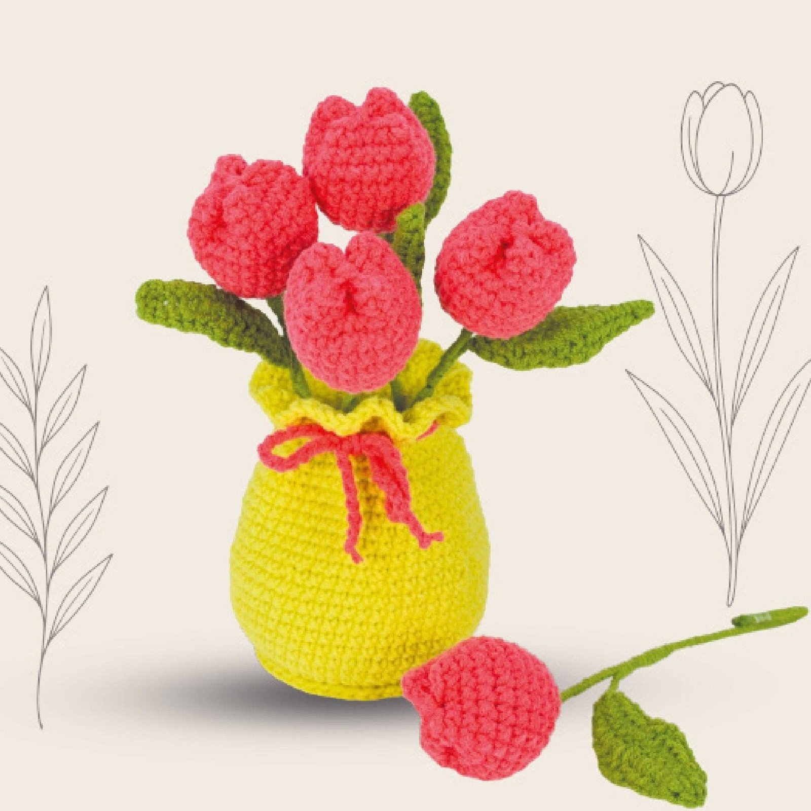Forever Florals – Tulips and Vase Crochet Kit: Pink Tulips Green Vase