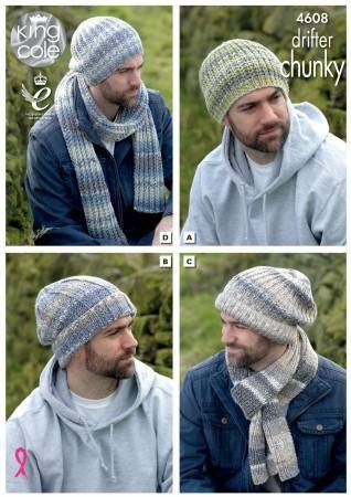 King Cole Hats & Scarves Knitting Pattern Leaflet 4608