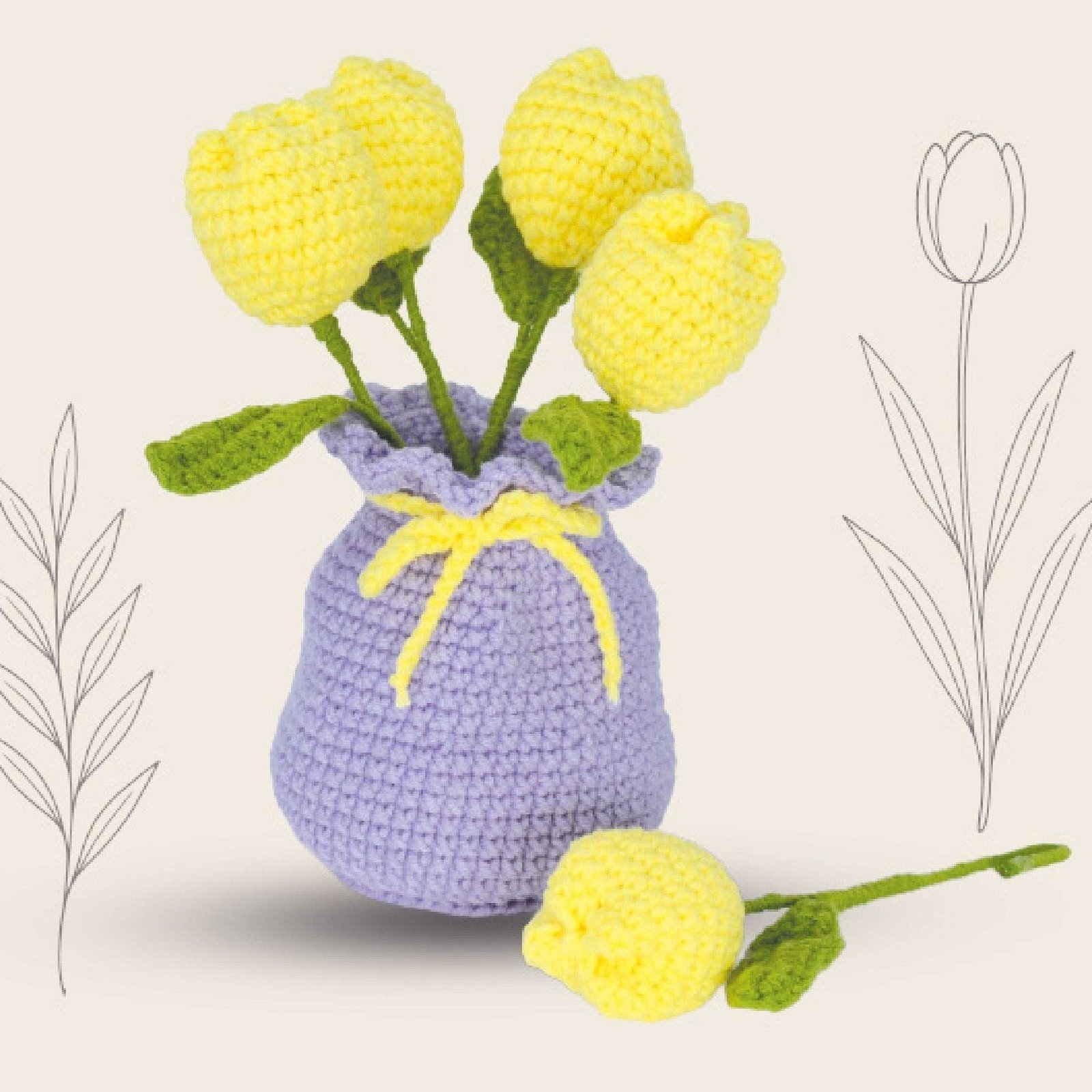 Forever Florals – Tulips and Vase Crochet Kit: Yellow Tulips Lilac Vase