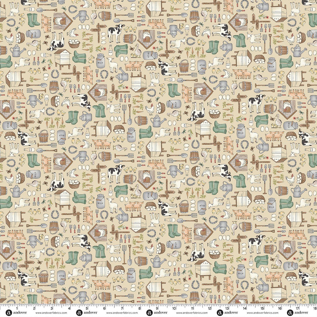 Makower Smallholding Farmyard Cream MU-288-Q Patchwork & Quilting Fabric