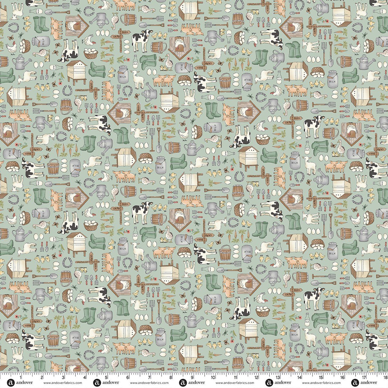 Makower Smallholding Farmyard Blue MU-288-B Patchwork & Quilting Fabric