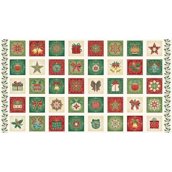 Makower Adorn Squares Cream Panel MU-221-1 Patchwork & Quilting Fabric