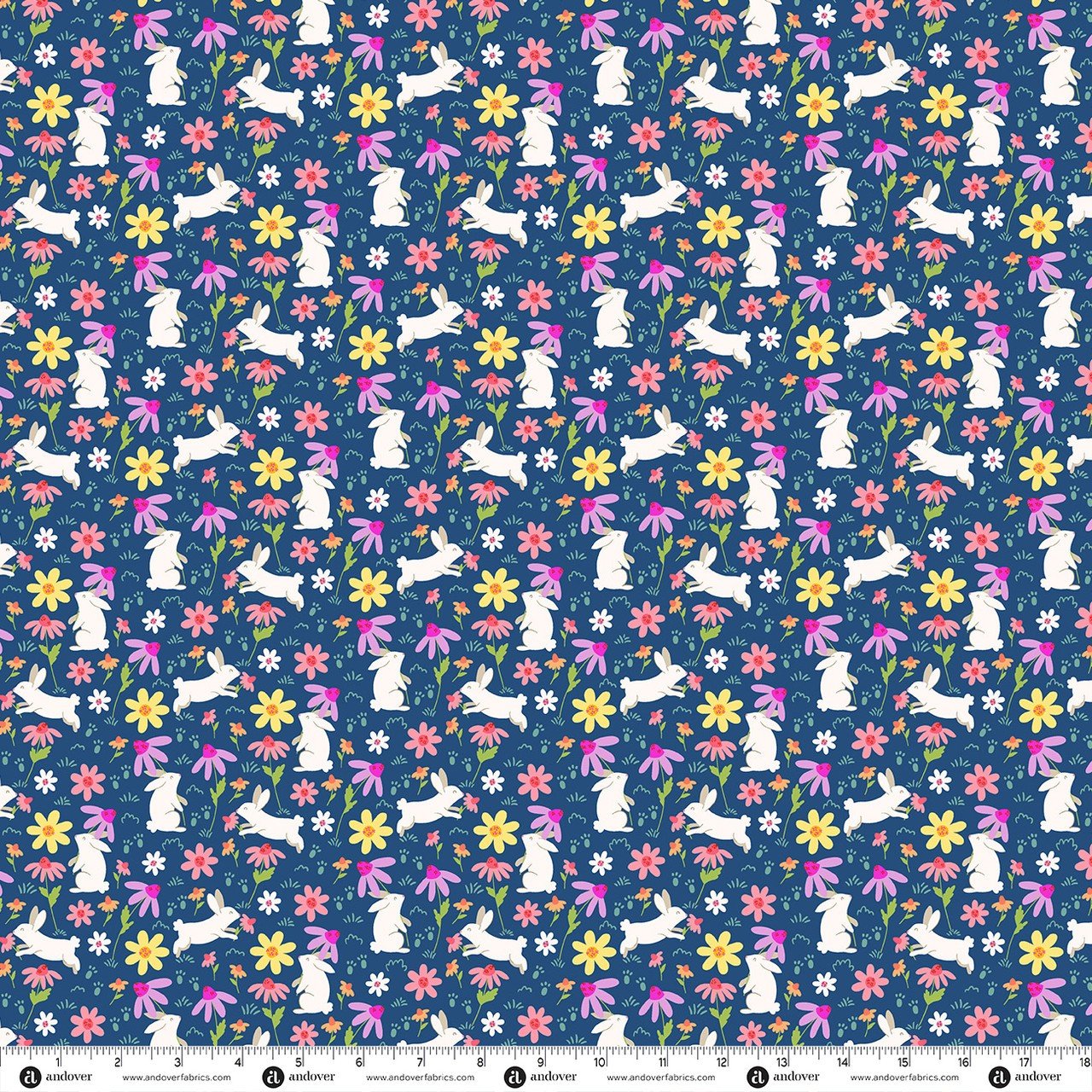 Andover Bunny Hops Spring Bunny Fields Bright Navy A-10666-B Patchwork & Quilting Fabric 8 Makower Bunny Hops Spring Bunny Fields Bright Navy A-10666-B Patchwork & Quilting Fabric