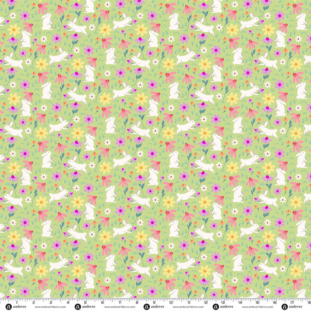 Makower Bunny Hops Spring Bunny Fields Sprout A-10666-G Patchwork & Quilting Fabric