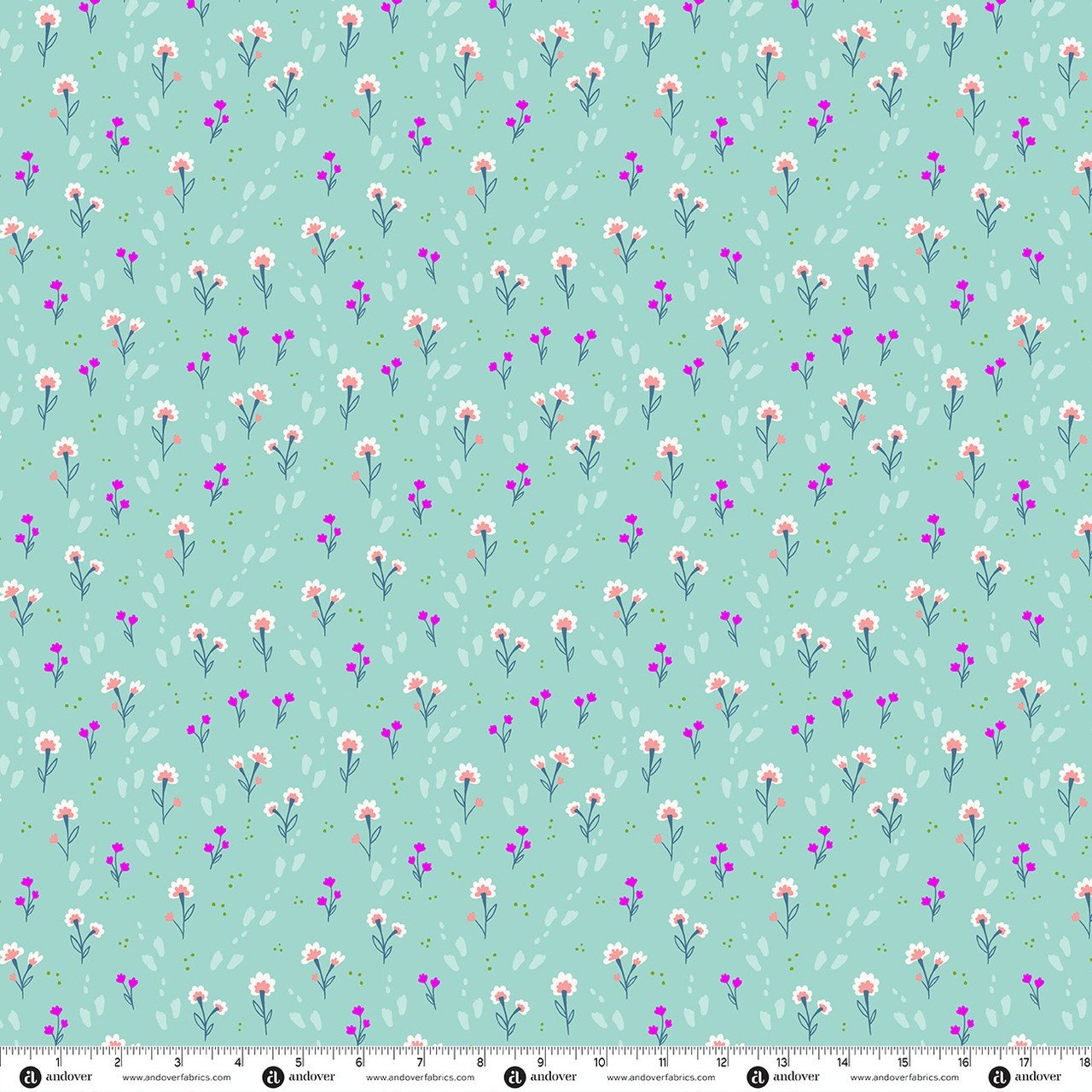 Makower Bunny Hops Spring Floral Footprints Caribbean A-10668-T Patchwork & Quilting Fabric