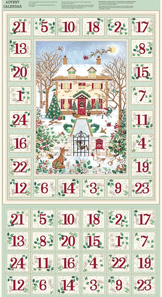 Makower Country Christmas Advent Green MU-238-G Panel Patchwork & Quilting Fabric