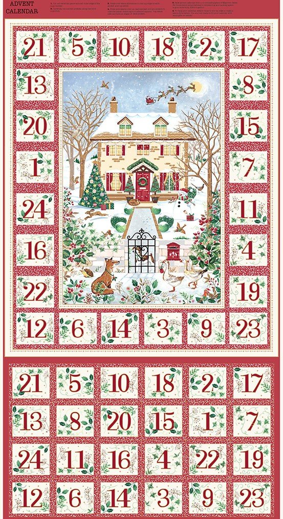 Makower Country Christmas Advent Red MU-238-R Panel Patchwork & Quilting Fabric