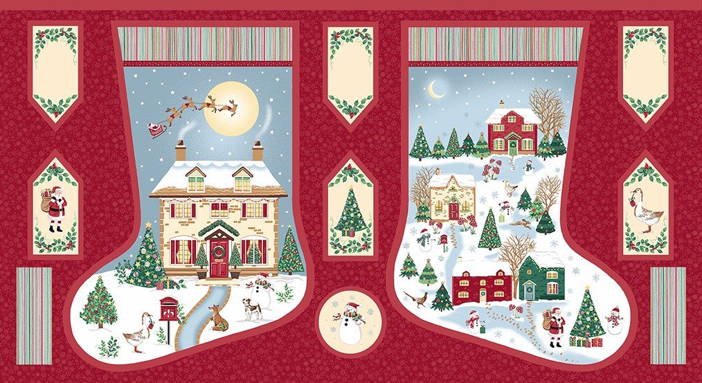Makower Country Christmas Stocking MU-239-1 Panel Patchwork & Quilting Fabric