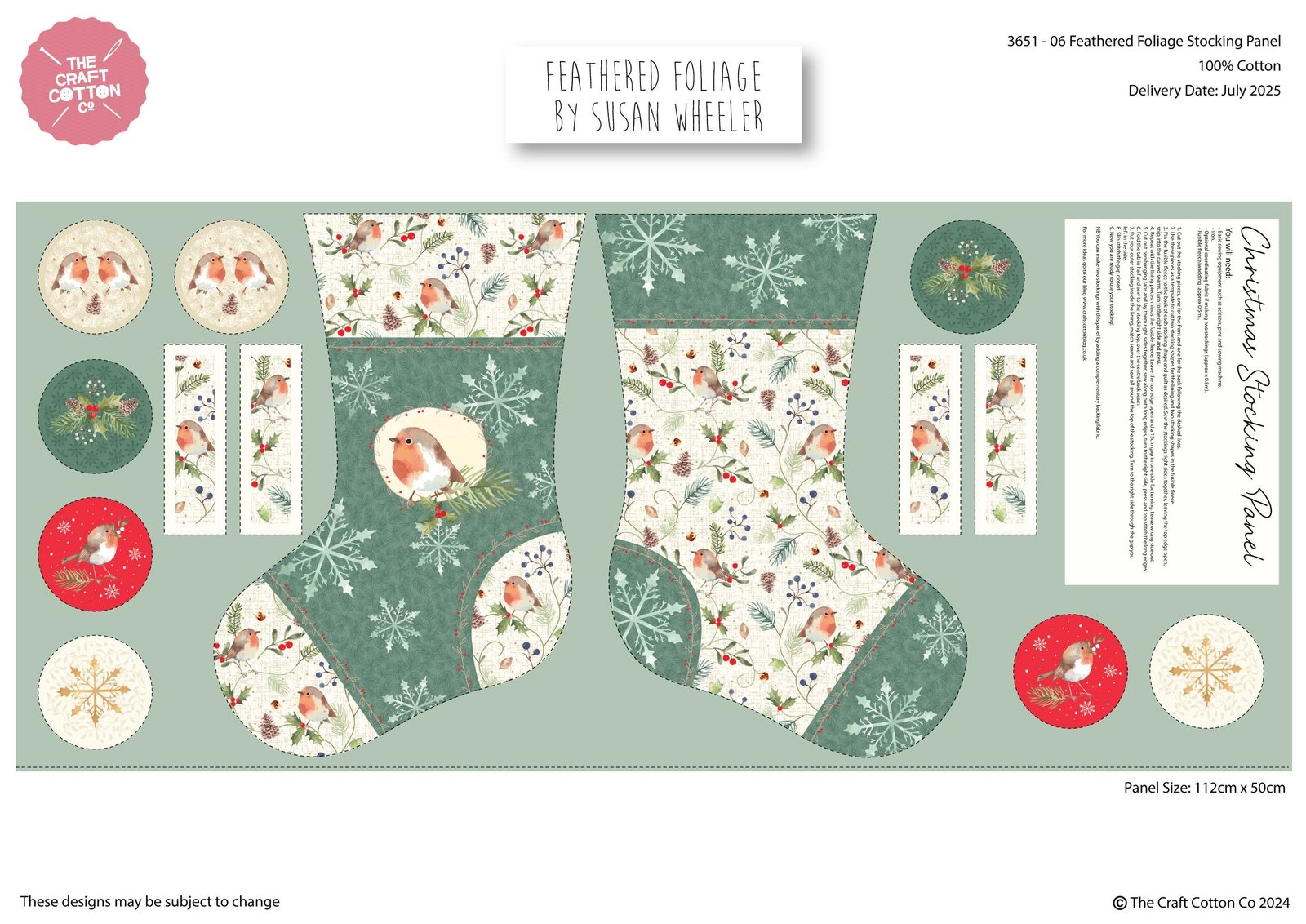 Feathered Foliage Christmas Stocking Panel Patchwork & Quilting Fabric 3651-06